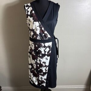Sleeveless Black & White Floral Wrap Dress by Signature Collection Sz 10-12